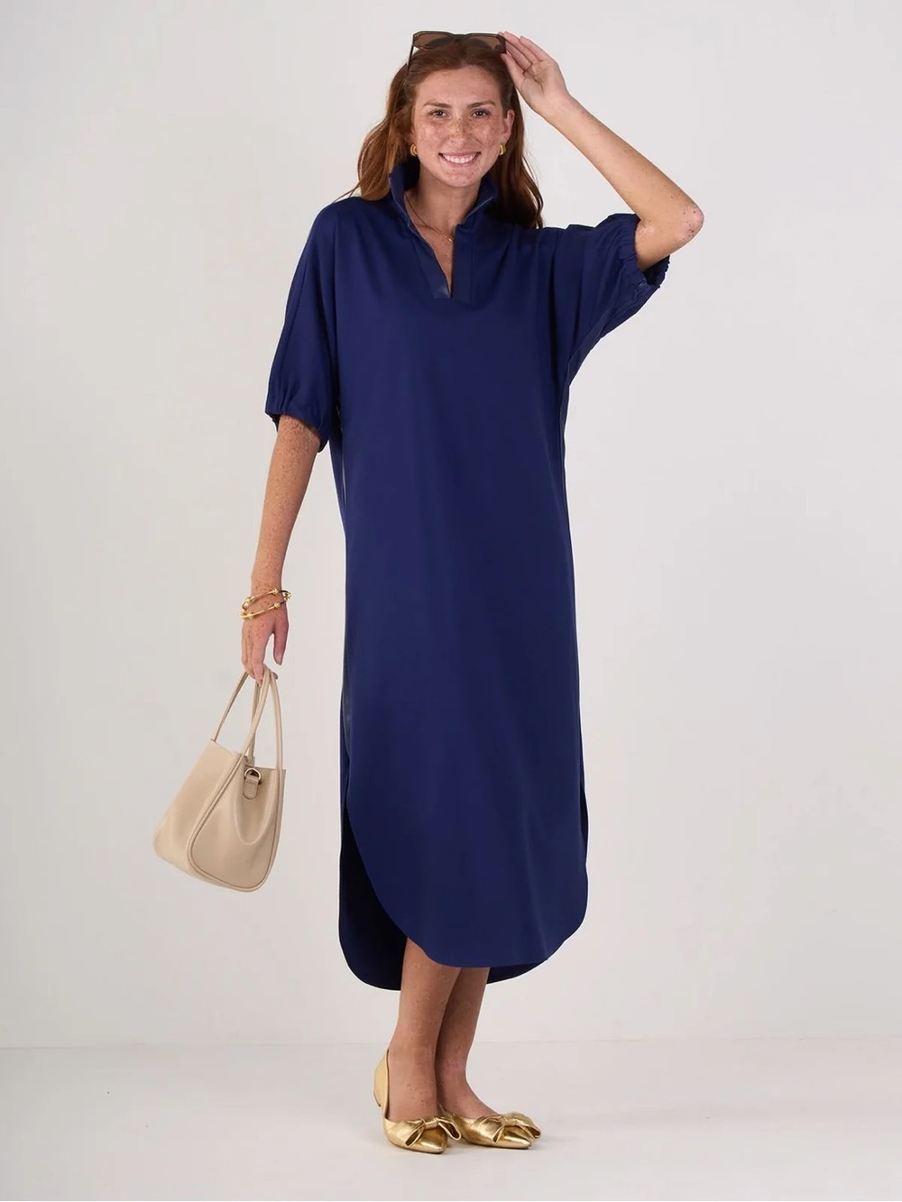 NWT Emily McCarthy Navy Ponte Poppy Caftan